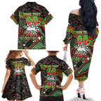Merry Christmas Rabbitohs Family Matching Off The Shoulder Long Sleeve Dress and Hawaiian Shirt Aboriginal Santa Rugby Mascot - South Sydney Bunnies