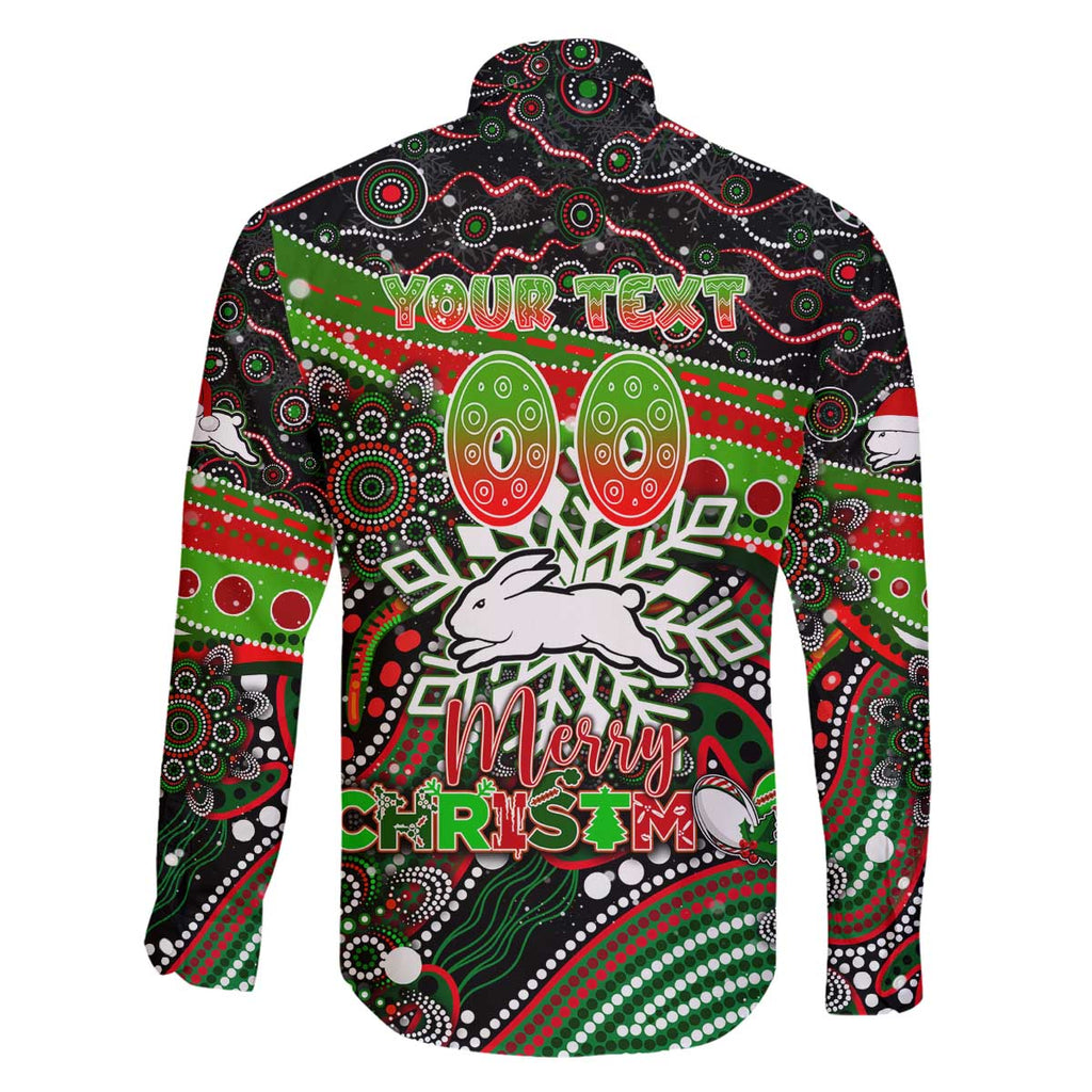 Merry Christmas Rabbitohs Family Matching Off The Shoulder Long Sleeve Dress and Hawaiian Shirt Aboriginal Santa Rugby Mascot - South Sydney Bunnies