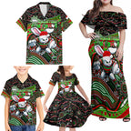Merry Christmas Rabbitohs Family Matching Off Shoulder Maxi Dress and Hawaiian Shirt Aboriginal Santa Rugby Mascot - South Sydney Bunnies
