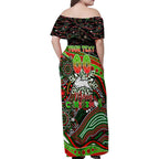 Merry Christmas Rabbitohs Family Matching Off Shoulder Maxi Dress and Hawaiian Shirt Aboriginal Santa Rugby Mascot - South Sydney Bunnies
