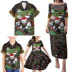 Merry Christmas Rabbitohs Family Matching Puletasi and Hawaiian Shirt Aboriginal Santa Rugby Mascot - South Sydney Bunnies