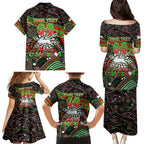 Merry Christmas Rabbitohs Family Matching Puletasi and Hawaiian Shirt Aboriginal Santa Rugby Mascot - South Sydney Bunnies