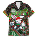 Merry Christmas Rabbitohs Family Matching Puletasi and Hawaiian Shirt Aboriginal Santa Rugby Mascot - South Sydney Bunnies