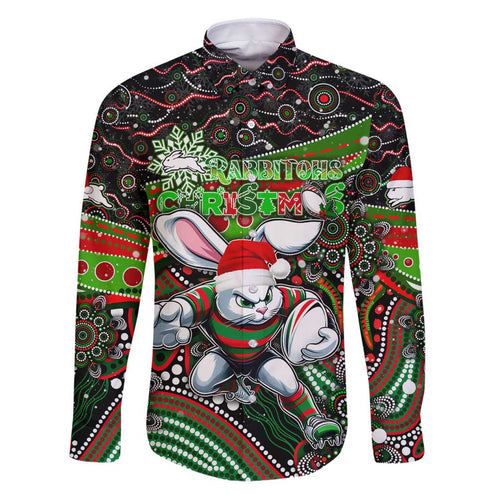 Merry Christmas Rabbitohs Family Matching Puletasi and Hawaiian Shirt Aboriginal Santa Rugby Mascot - South Sydney Bunnies