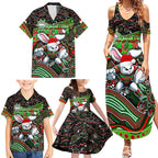 Merry Christmas Rabbitohs Family Matching Summer Maxi Dress and Hawaiian Shirt Aboriginal Santa Rugby Mascot - South Sydney Bunnies