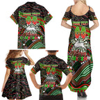 Merry Christmas Rabbitohs Family Matching Summer Maxi Dress and Hawaiian Shirt Aboriginal Santa Rugby Mascot - South Sydney Bunnies