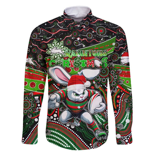 Merry Christmas Rabbitohs Family Matching Summer Maxi Dress and Hawaiian Shirt Aboriginal Santa Rugby Mascot - South Sydney Bunnies