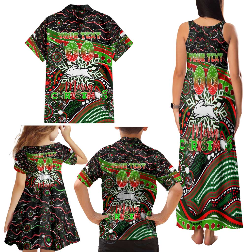 Merry Christmas Rabbitohs Family Matching Tank Maxi Dress and Hawaiian Shirt Aboriginal Santa Rugby Mascot - South Sydney Bunnies