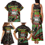Merry Christmas Rabbitohs Family Matching Tank Maxi Dress and Hawaiian Shirt Aboriginal Santa Rugby Mascot - South Sydney Bunnies