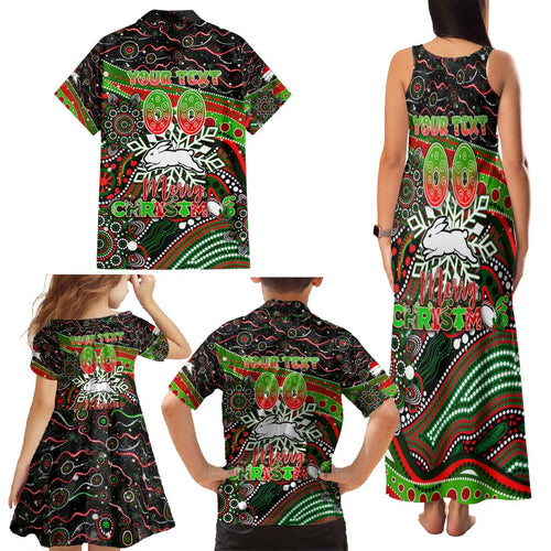 Merry Christmas Rabbitohs Family Matching Tank Maxi Dress and Hawaiian Shirt Aboriginal Santa Rugby Mascot - South Sydney Bunnies