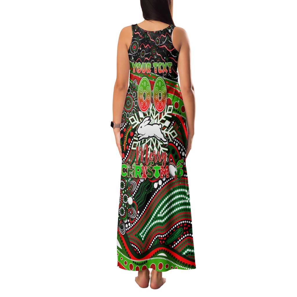 Merry Christmas Rabbitohs Family Matching Tank Maxi Dress and Hawaiian Shirt Aboriginal Santa Rugby Mascot - South Sydney Bunnies
