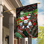 Merry Christmas Rabbitohs Garden Flag Aboriginal Santa Rugby Mascot - South Sydney Bunnies