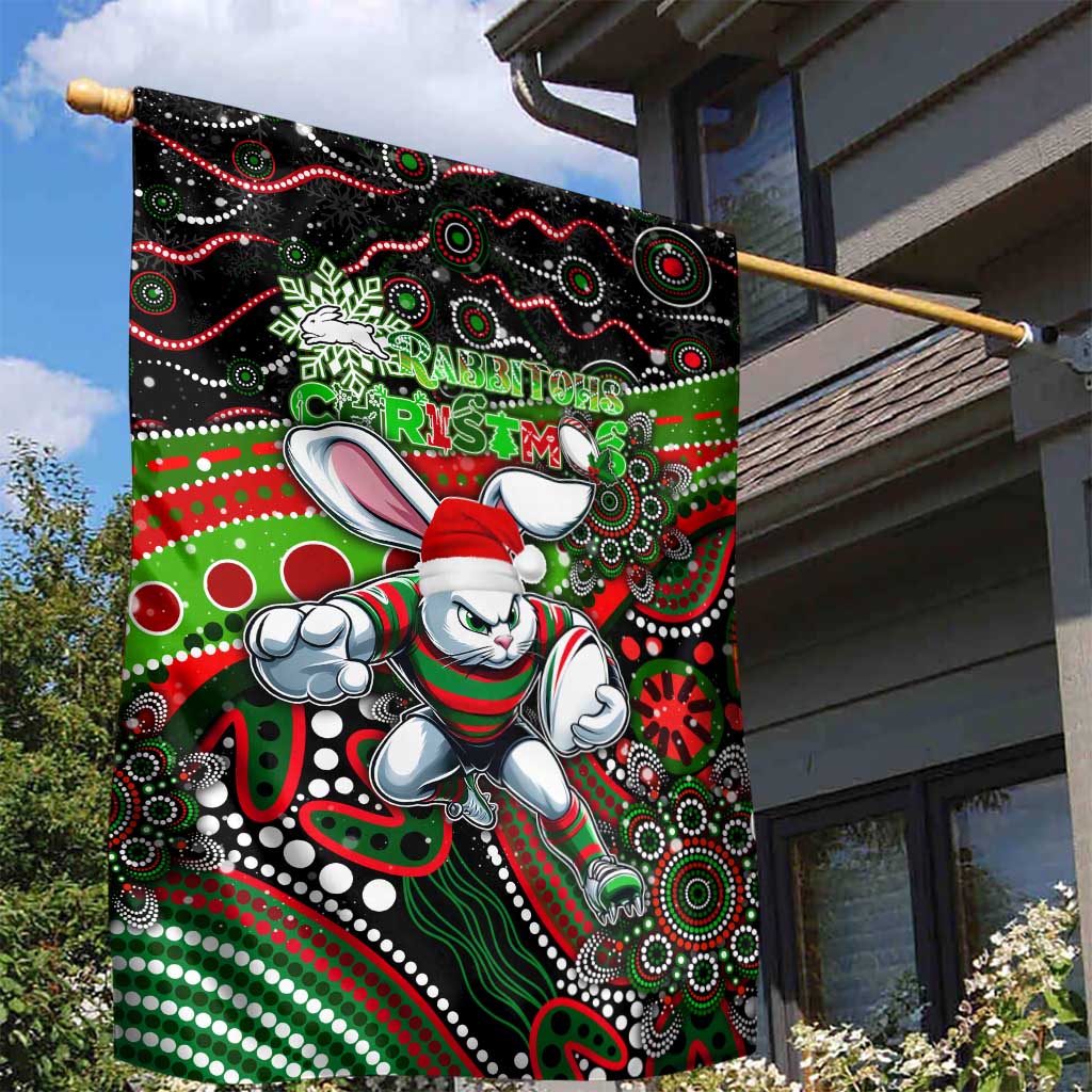 Merry Christmas Rabbitohs Garden Flag Aboriginal Santa Rugby Mascot - South Sydney Bunnies