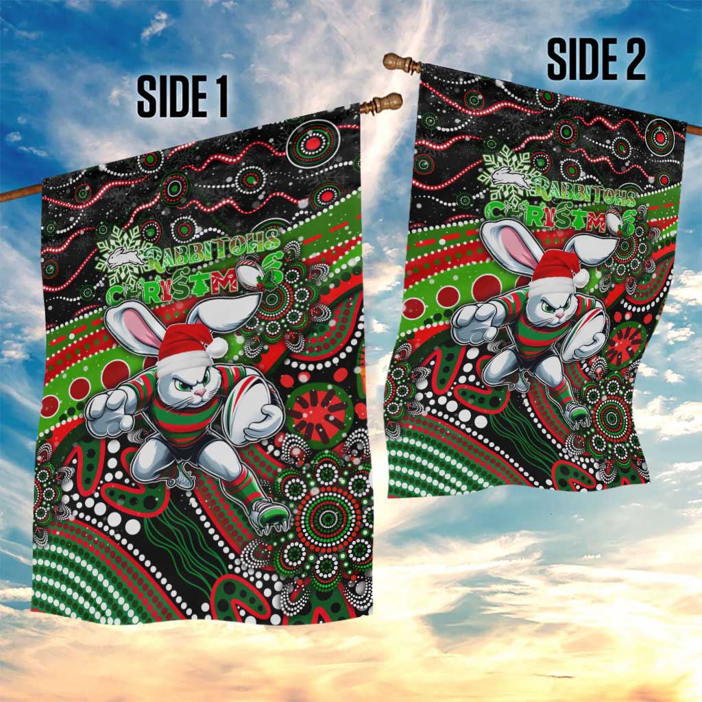 Merry Christmas Rabbitohs Garden Flag Aboriginal Santa Rugby Mascot - South Sydney Bunnies