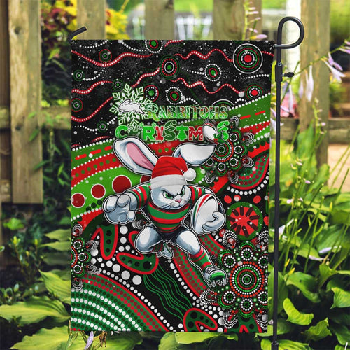 Merry Christmas Rabbitohs Garden Flag Aboriginal Santa Rugby Mascot - South Sydney Bunnies