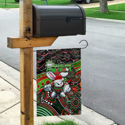 Merry Christmas Rabbitohs Garden Flag Aboriginal Santa Rugby Mascot - South Sydney Bunnies