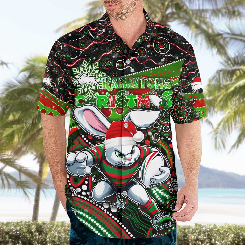 Merry Christmas Rabbitohs Hawaiian Shirt Aboriginal Santa Rugby Mascot - South Sydney Bunnies