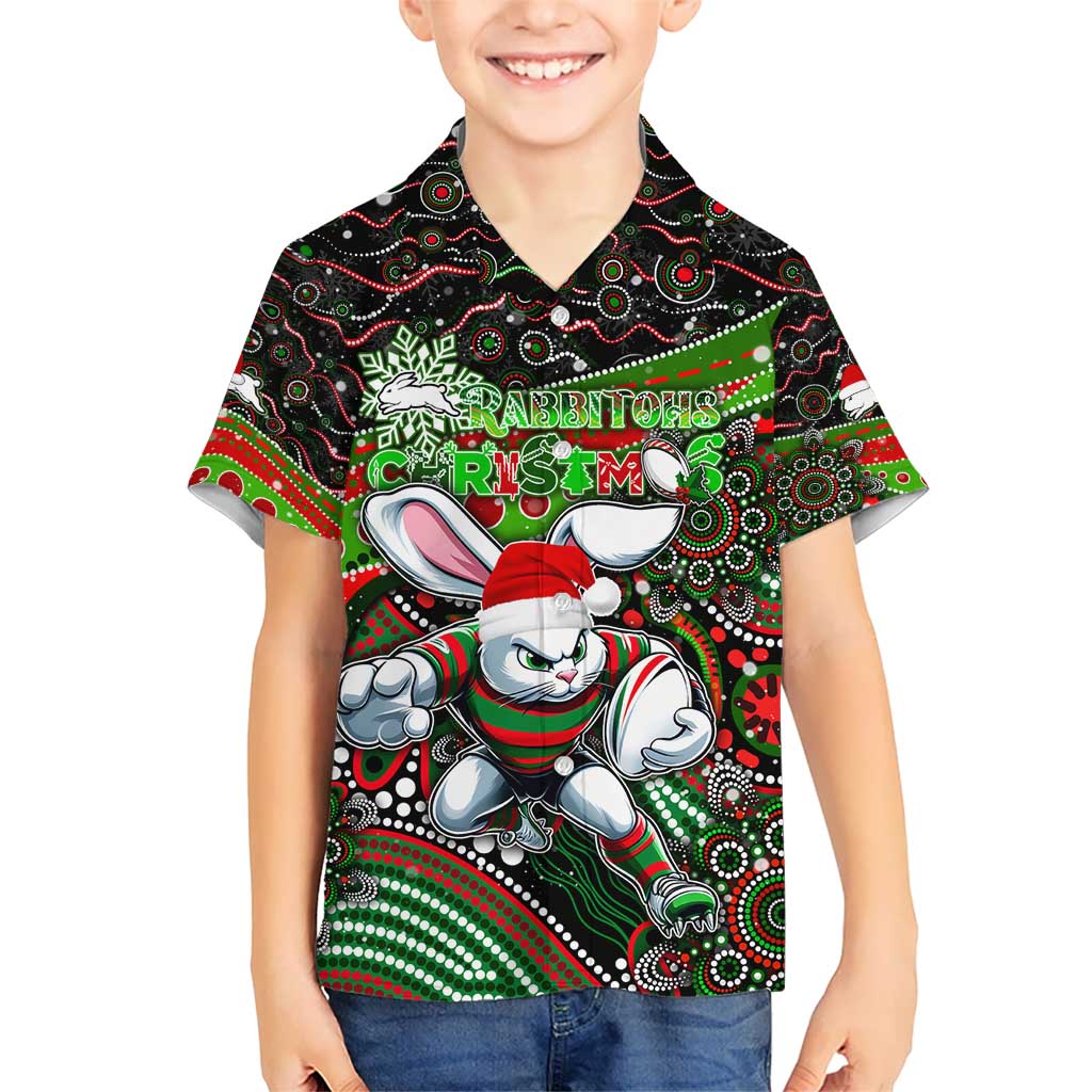 Merry Christmas Rabbitohs Hawaiian Shirt Aboriginal Santa Rugby Mascot - South Sydney Bunnies