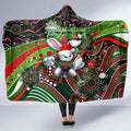 Merry Christmas Rabbitohs Hooded Blanket Aboriginal Santa Rugby Mascot - South Sydney Bunnies