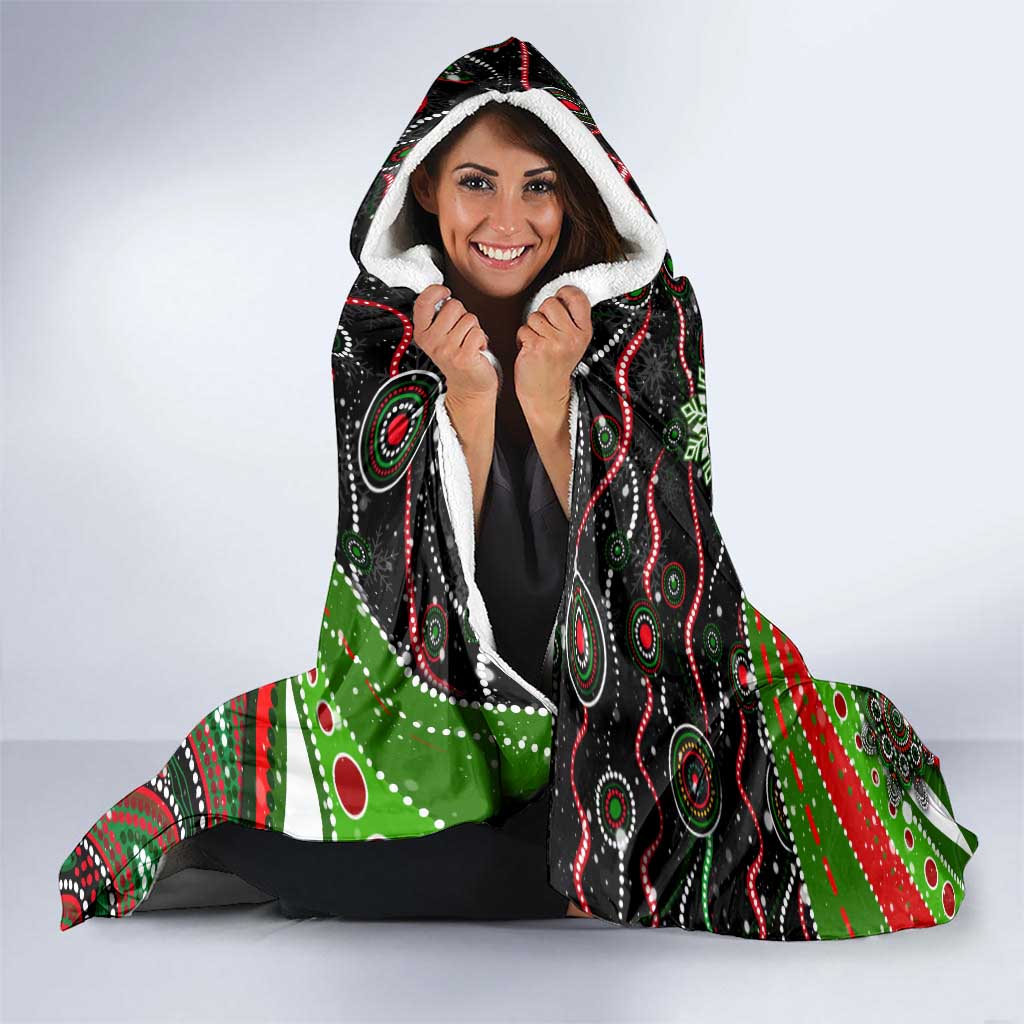 Merry Christmas Rabbitohs Hooded Blanket Aboriginal Santa Rugby Mascot - South Sydney Bunnies