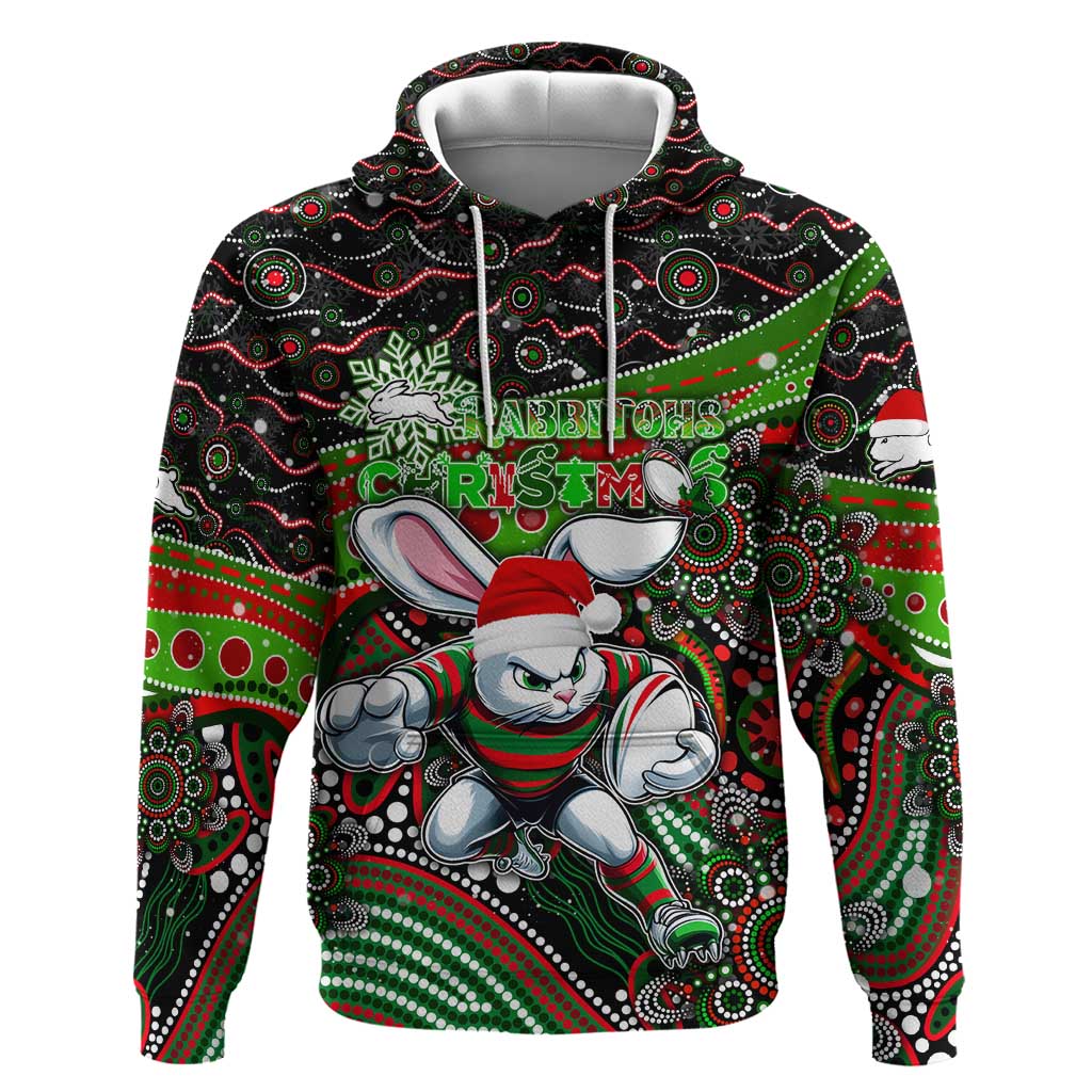 Merry Christmas Rabbitohs Hoodie Aboriginal Santa Rugby Mascot - South Sydney Bunnies