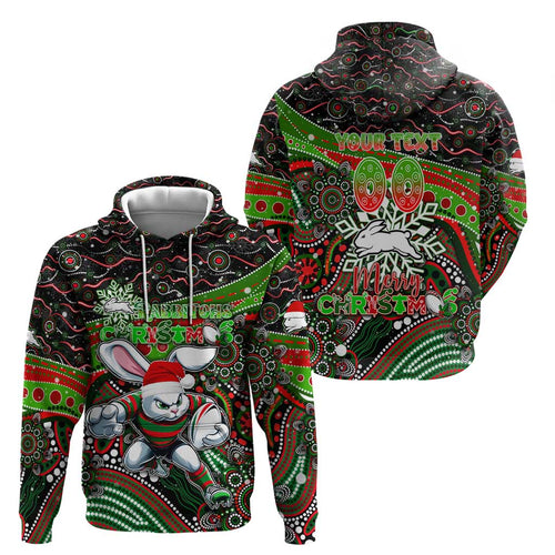 Merry Christmas Rabbitohs Hoodie Aboriginal Santa Rugby Mascot - South Sydney Bunnies