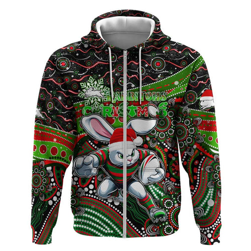 Merry Christmas Rabbitohs Hoodie Aboriginal Santa Rugby Mascot - South Sydney Bunnies