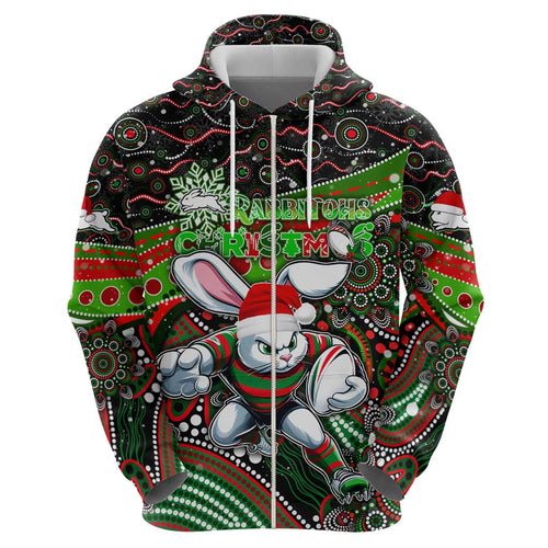 Merry Christmas Rabbitohs Hoodie Aboriginal Santa Rugby Mascot - South Sydney Bunnies
