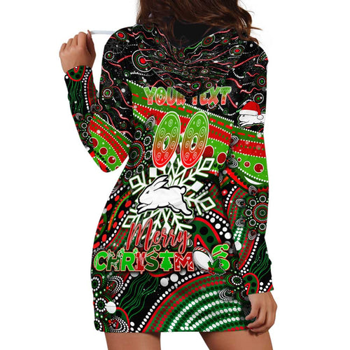 Merry Christmas Rabbitohs Hoodie Dress Aboriginal Santa Rugby Mascot - South Sydney Bunnies