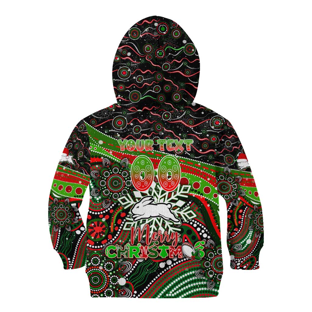 Merry Christmas Rabbitohs Kid Hoodie Aboriginal Santa Rugby Mascot - South Sydney Bunnies