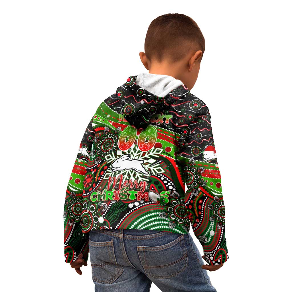Merry Christmas Rabbitohs Kid Hoodie Aboriginal Santa Rugby Mascot - South Sydney Bunnies
