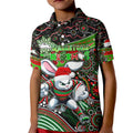 Merry Christmas Rabbitohs Kid Polo Shirt Aboriginal Santa Rugby Mascot - South Sydney Bunnies