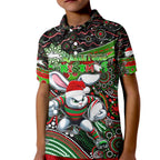 Merry Christmas Rabbitohs Kid Polo Shirt Aboriginal Santa Rugby Mascot - South Sydney Bunnies