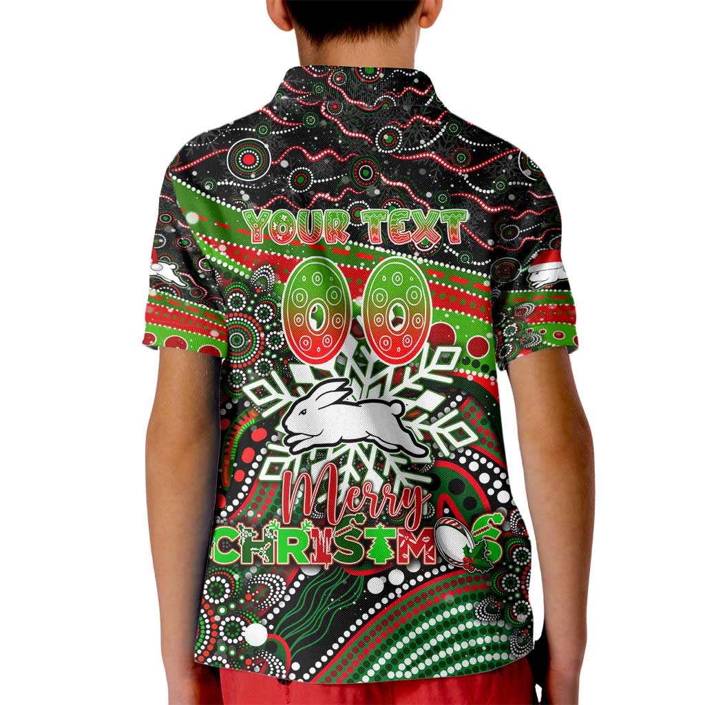 Merry Christmas Rabbitohs Kid Polo Shirt Aboriginal Santa Rugby Mascot - South Sydney Bunnies