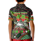 Merry Christmas Rabbitohs Kid Polo Shirt Aboriginal Santa Rugby Mascot - South Sydney Bunnies