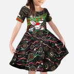 Merry Christmas Rabbitohs Kid Short Sleeve Dress Aboriginal Santa Rugby Mascot - South Sydney Bunnies
