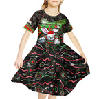 Merry Christmas Rabbitohs Kid Short Sleeve Dress Aboriginal Santa Rugby Mascot - South Sydney Bunnies