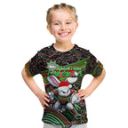 Merry Christmas Rabbitohs Kid T Shirt Aboriginal Santa Rugby Mascot - South Sydney Bunnies