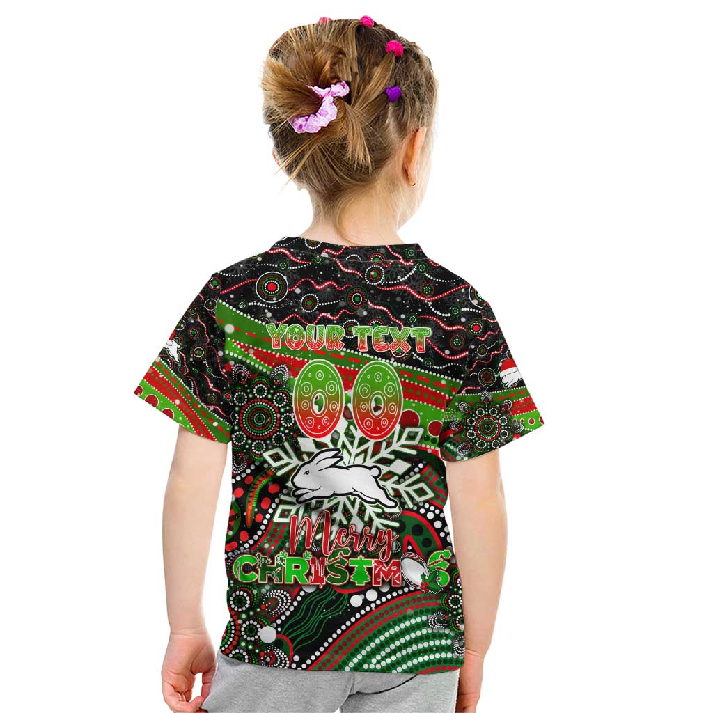 Merry Christmas Rabbitohs Kid T Shirt Aboriginal Santa Rugby Mascot - South Sydney Bunnies