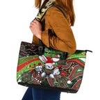 Merry Christmas Rabbitohs Leather Tote Bag Aboriginal Santa Rugby Mascot - South Sydney Bunnies