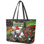 Merry Christmas Rabbitohs Leather Tote Bag Aboriginal Santa Rugby Mascot - South Sydney Bunnies