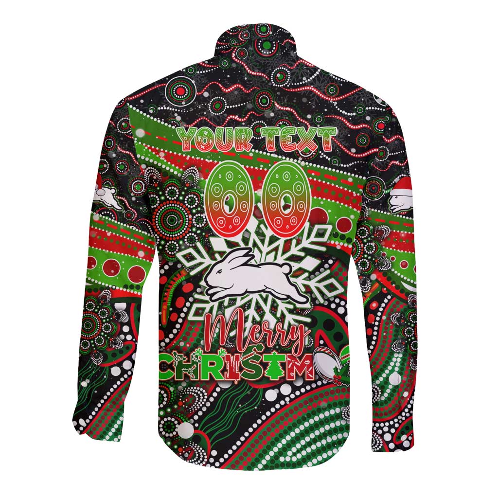 Merry Christmas Rabbitohs Long Sleeve Button Shirt Aboriginal Santa Rugby Mascot - South Sydney Bunnies