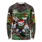 Merry Christmas Rabbitohs Long Sleeve Shirt Aboriginal Santa Rugby Mascot - South Sydney Bunnies