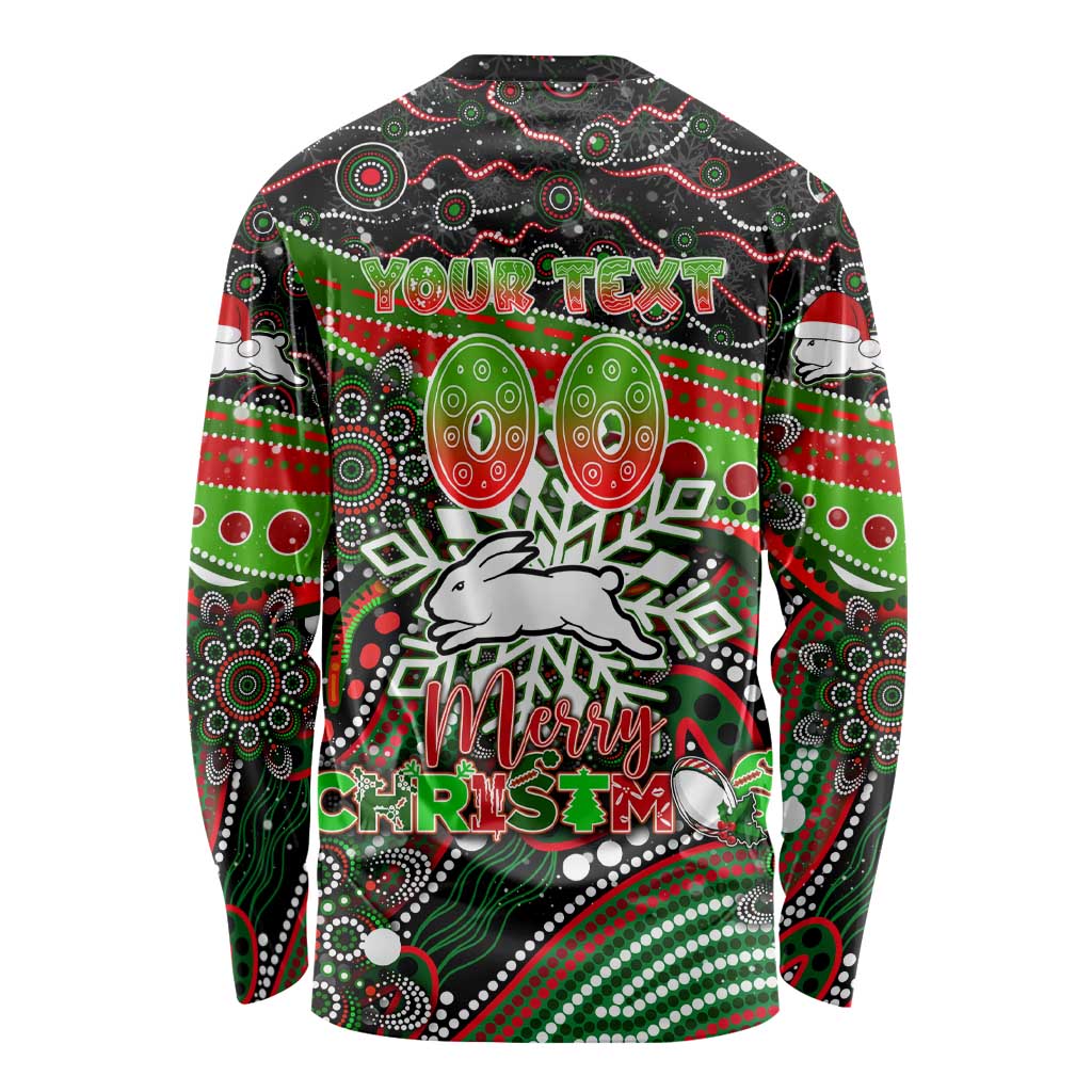 Merry Christmas Rabbitohs Long Sleeve Shirt Aboriginal Santa Rugby Mascot - South Sydney Bunnies