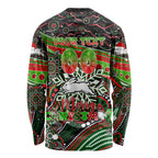 Merry Christmas Rabbitohs Long Sleeve Shirt Aboriginal Santa Rugby Mascot - South Sydney Bunnies