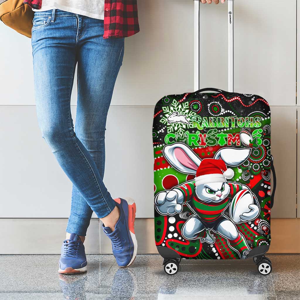 Merry Christmas Rabbitohs Luggage Cover Aboriginal Santa Rugby Mascot - South Sydney Bunnies