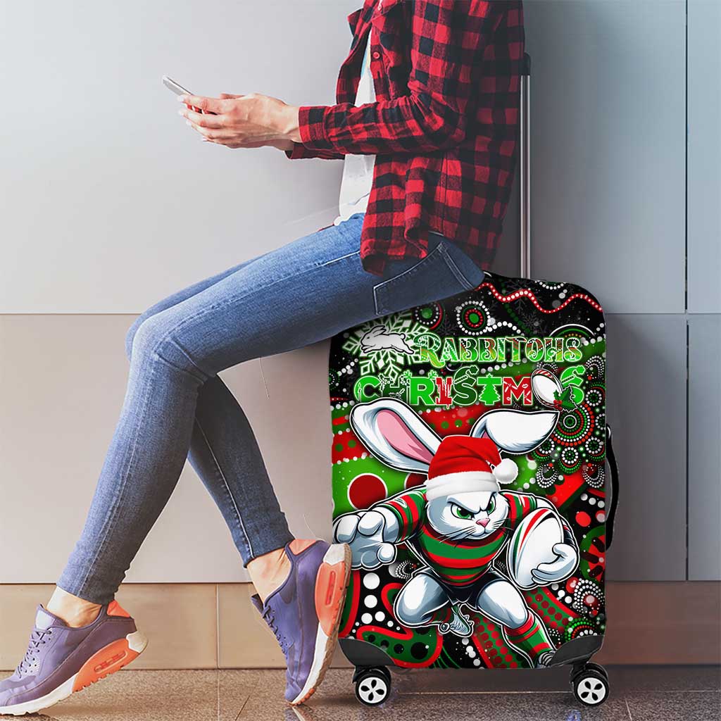 Merry Christmas Rabbitohs Luggage Cover Aboriginal Santa Rugby Mascot - South Sydney Bunnies