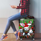 Merry Christmas Rabbitohs Luggage Cover Aboriginal Santa Rugby Mascot - South Sydney Bunnies