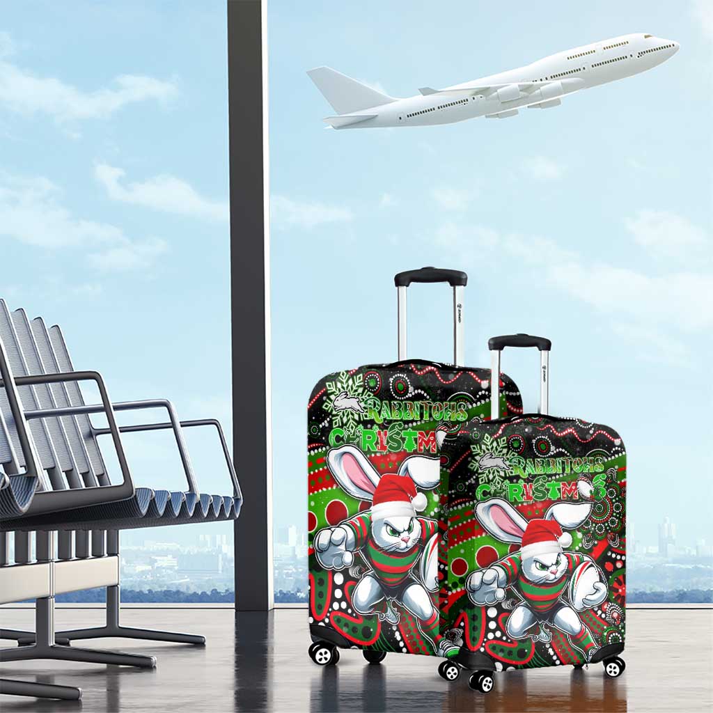 Merry Christmas Rabbitohs Luggage Cover Aboriginal Santa Rugby Mascot - South Sydney Bunnies