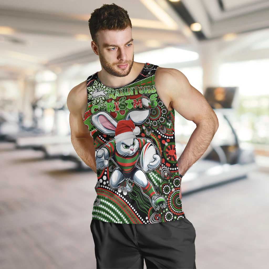 Merry Christmas Rabbitohs Men Tank Top Aboriginal Santa Rugby Mascot - South Sydney Bunnies